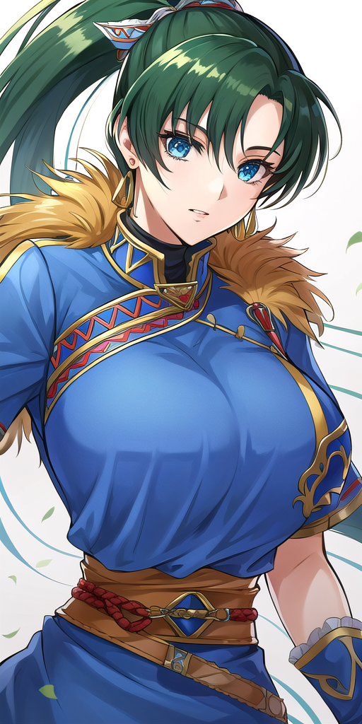 03918-1186587378-_lora_LyndisV3_0.7_ lyndis, huge_breasts, standing, solo, Blue_dress_side_slit_Pelvic_curtain_Sash_Short_sleeves_Belt_Blue_armor.png